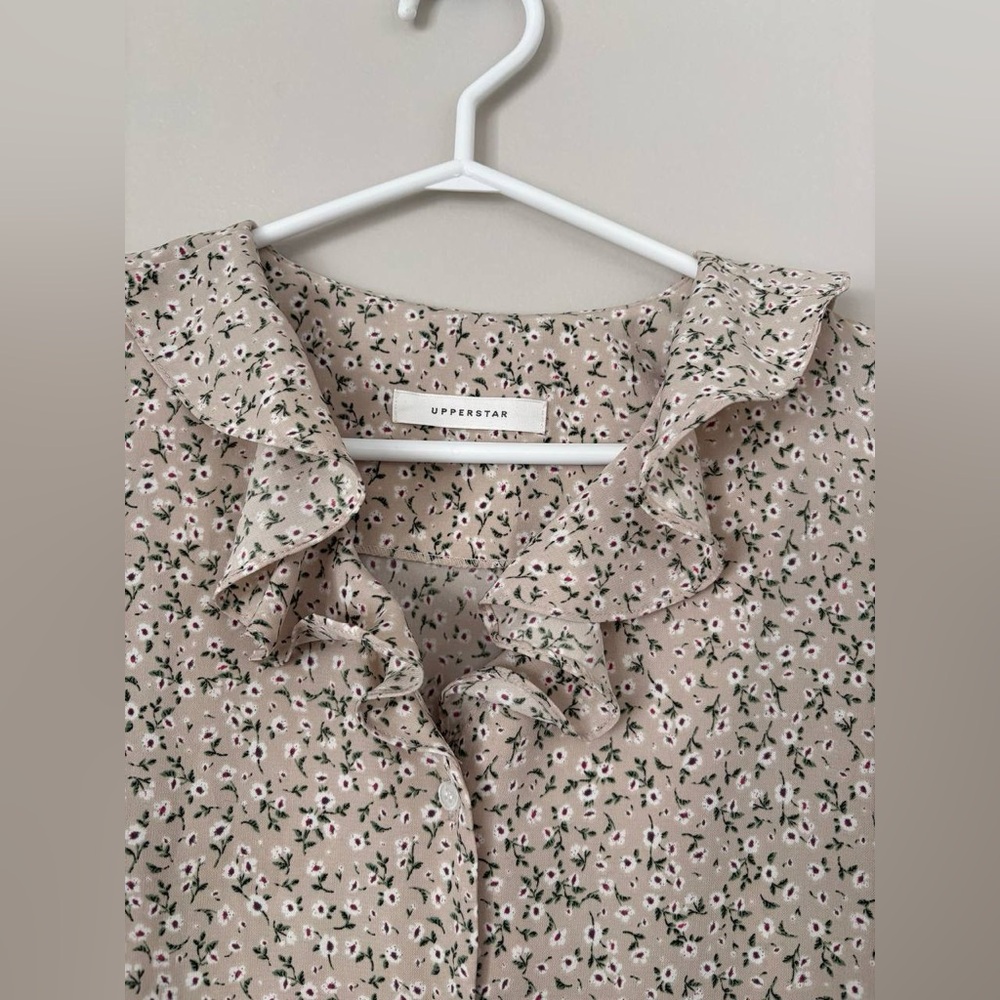 Floral Mini Dress Puff Sleeve Button Front Summer - Picture 4 of 9